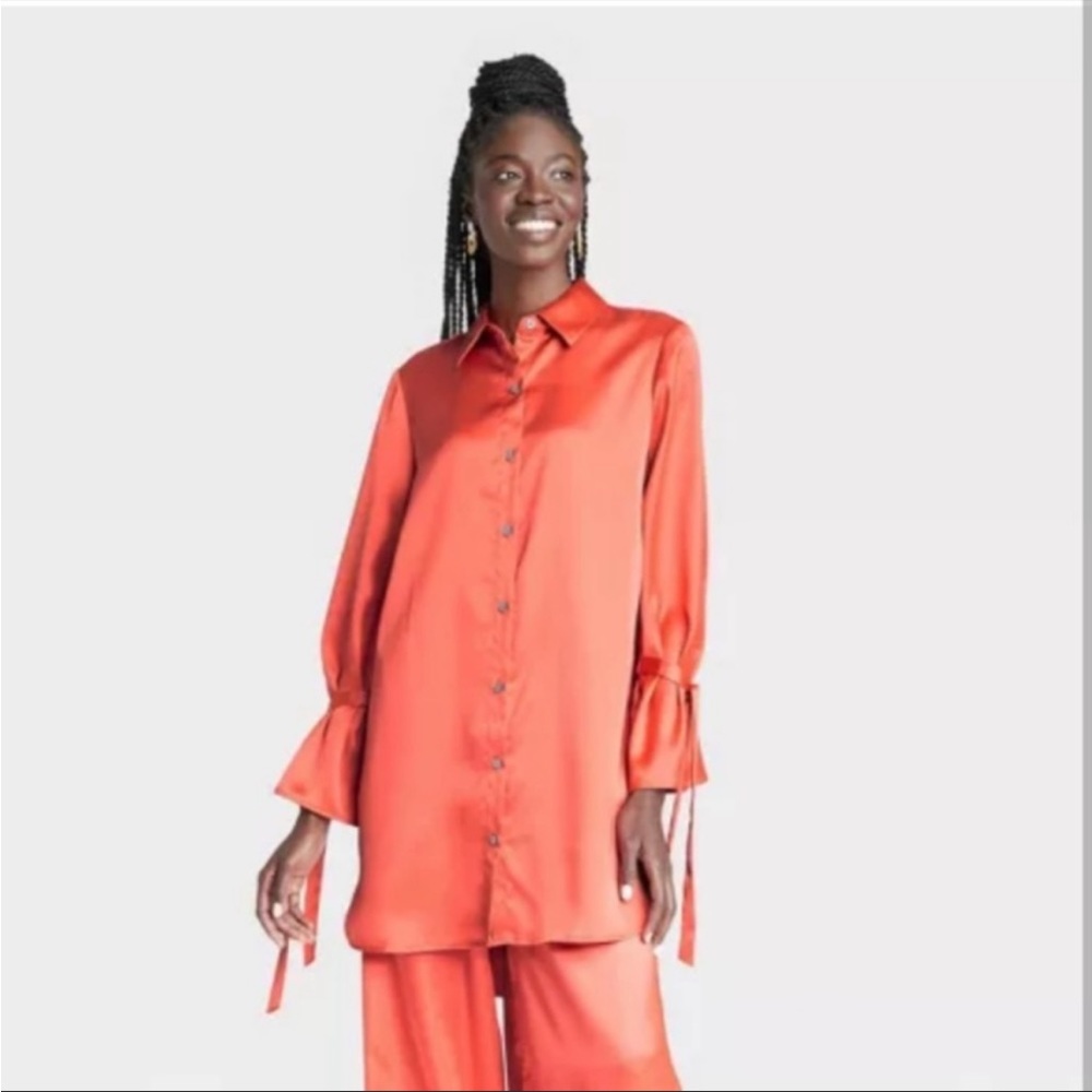 NWOT Sammy B Black History Month Orange Satin Button Front Tunic Blouse Dress XS